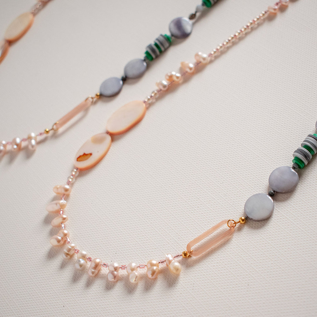 Verona Pink & Grey Freshwater Pearl Long Necklace