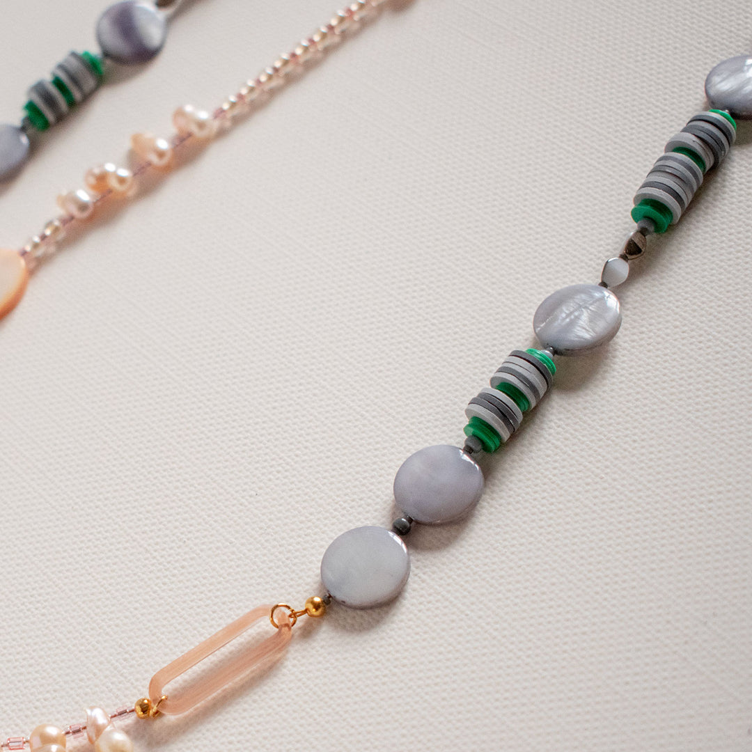 Verona Pink & Grey Freshwater Pearl Long Necklace