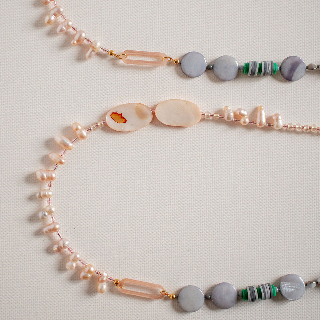 Verona Pink & Grey Freshwater Pearl Long Necklace