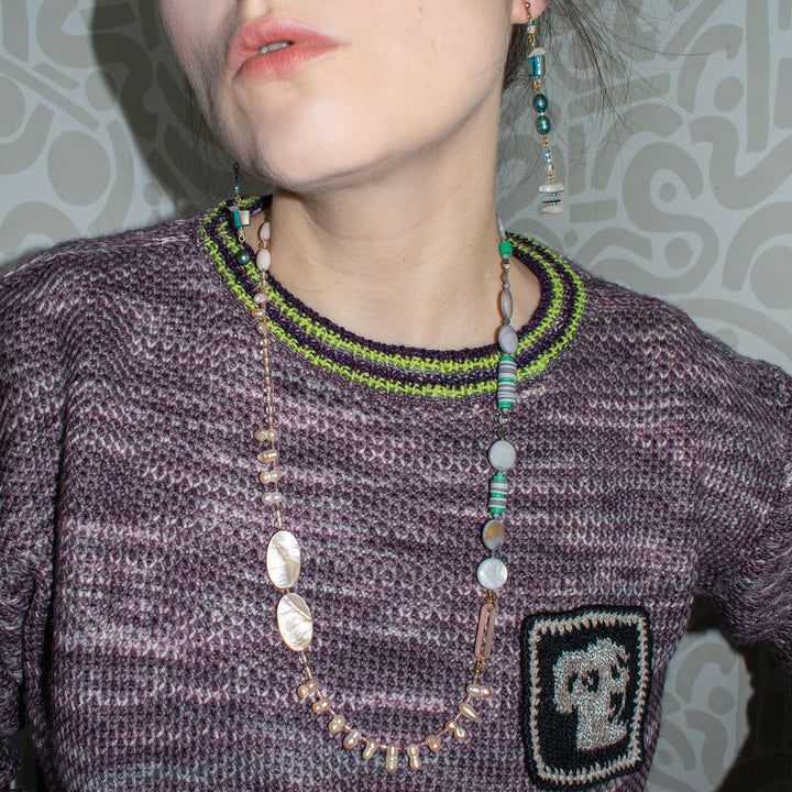 Verona Pink & Grey Freshwater Pearl Long Necklace