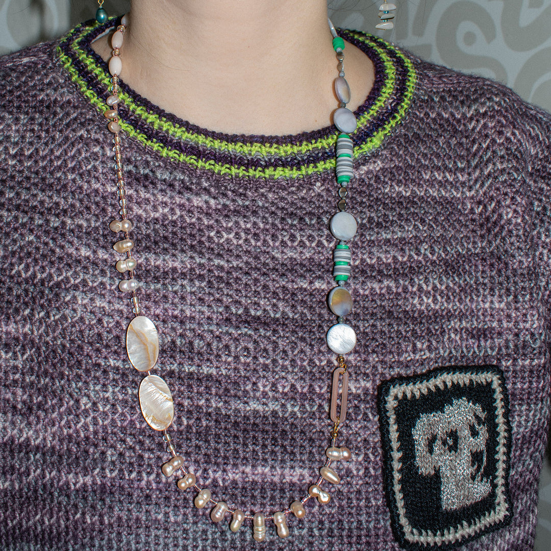 Verona Pink & Grey Freshwater Pearl Long Necklace