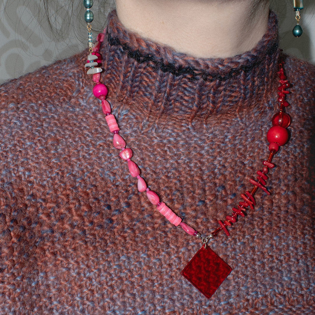 Noto Red & Fuchsia Square Charm Necklace