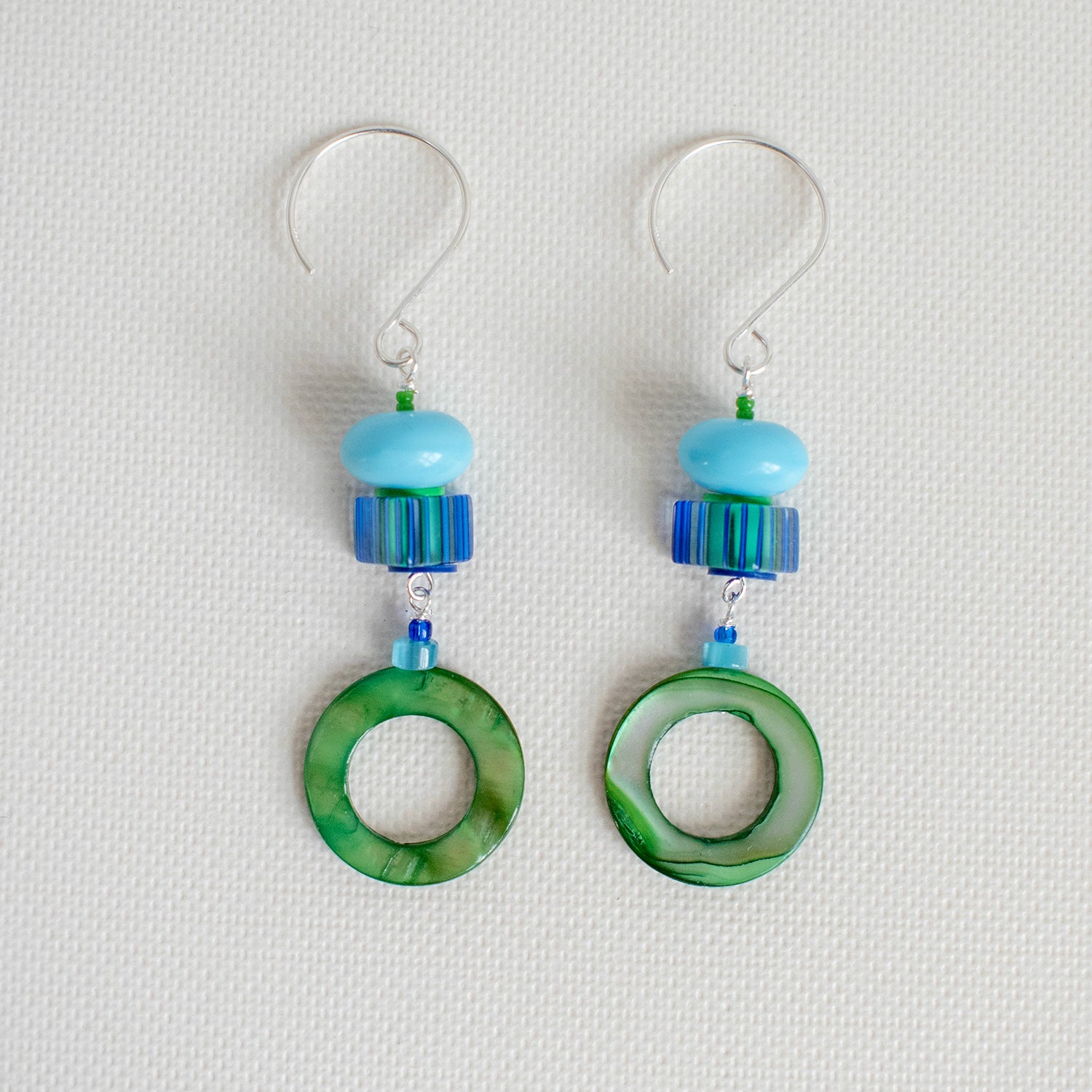 Green and Blue Donut Mother of Pearl Shell Earrings