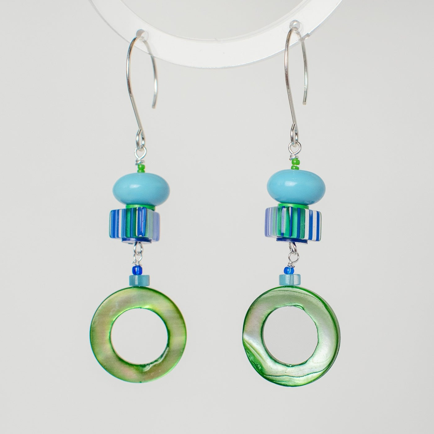Green and Blue Donut Mother of Pearl Shell Earrings