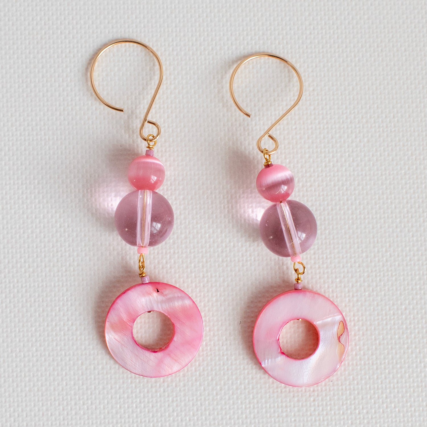 Pink Donut Mother of Pearl Shell Earrings