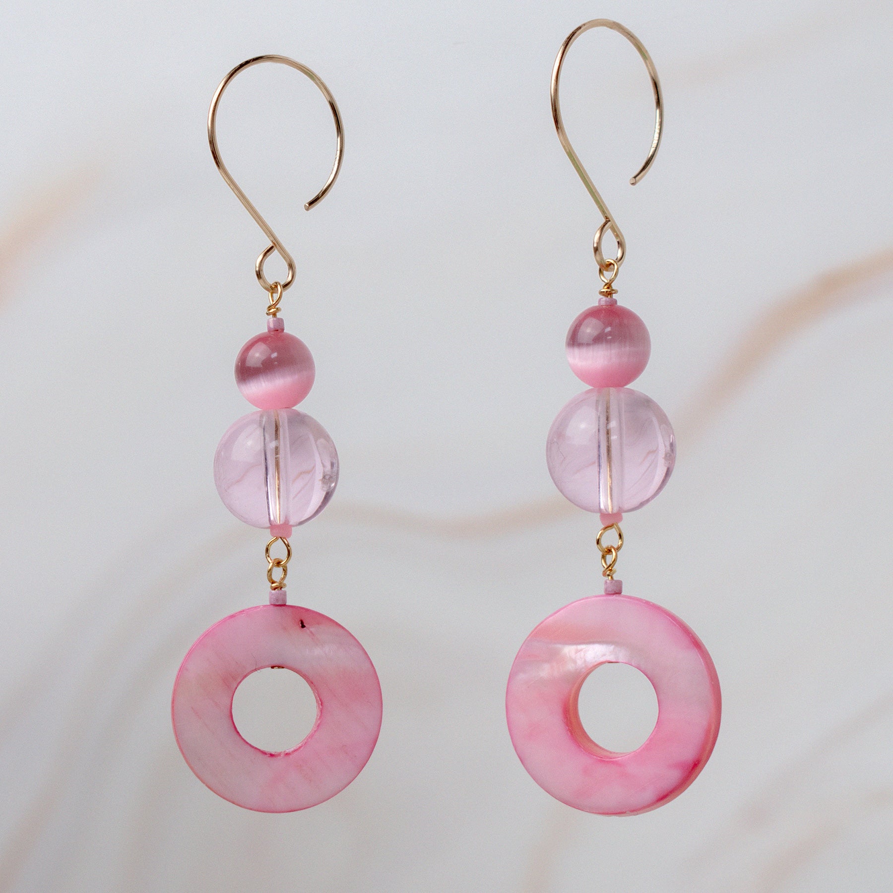 Pink Donut Mother of Pearl Shell Earrings