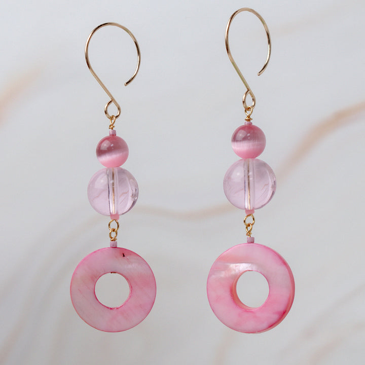 Pink Donut Mother of Pearl Shell Earrings