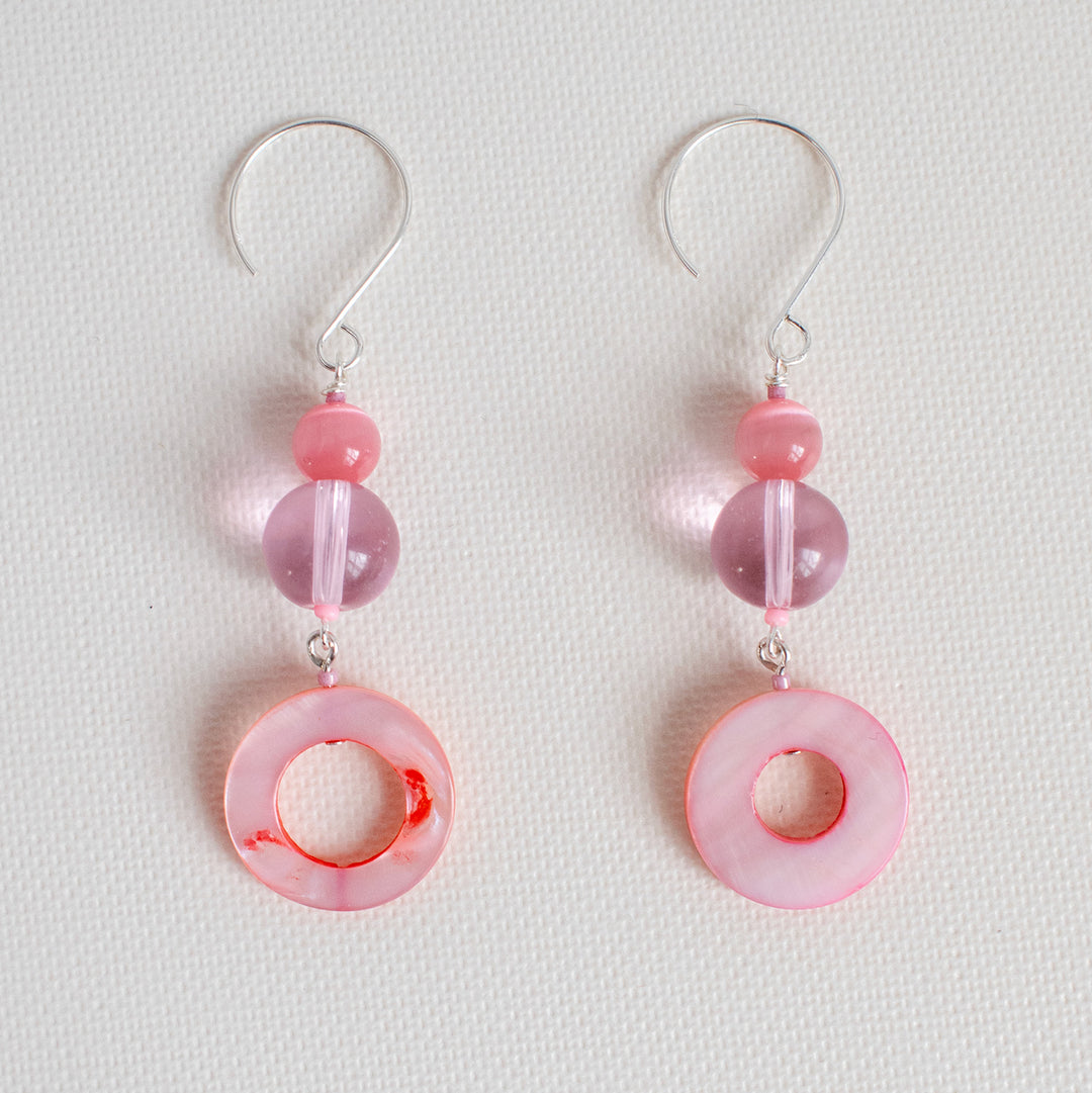 Pink Donut Mother of Pearl Shell Earrings