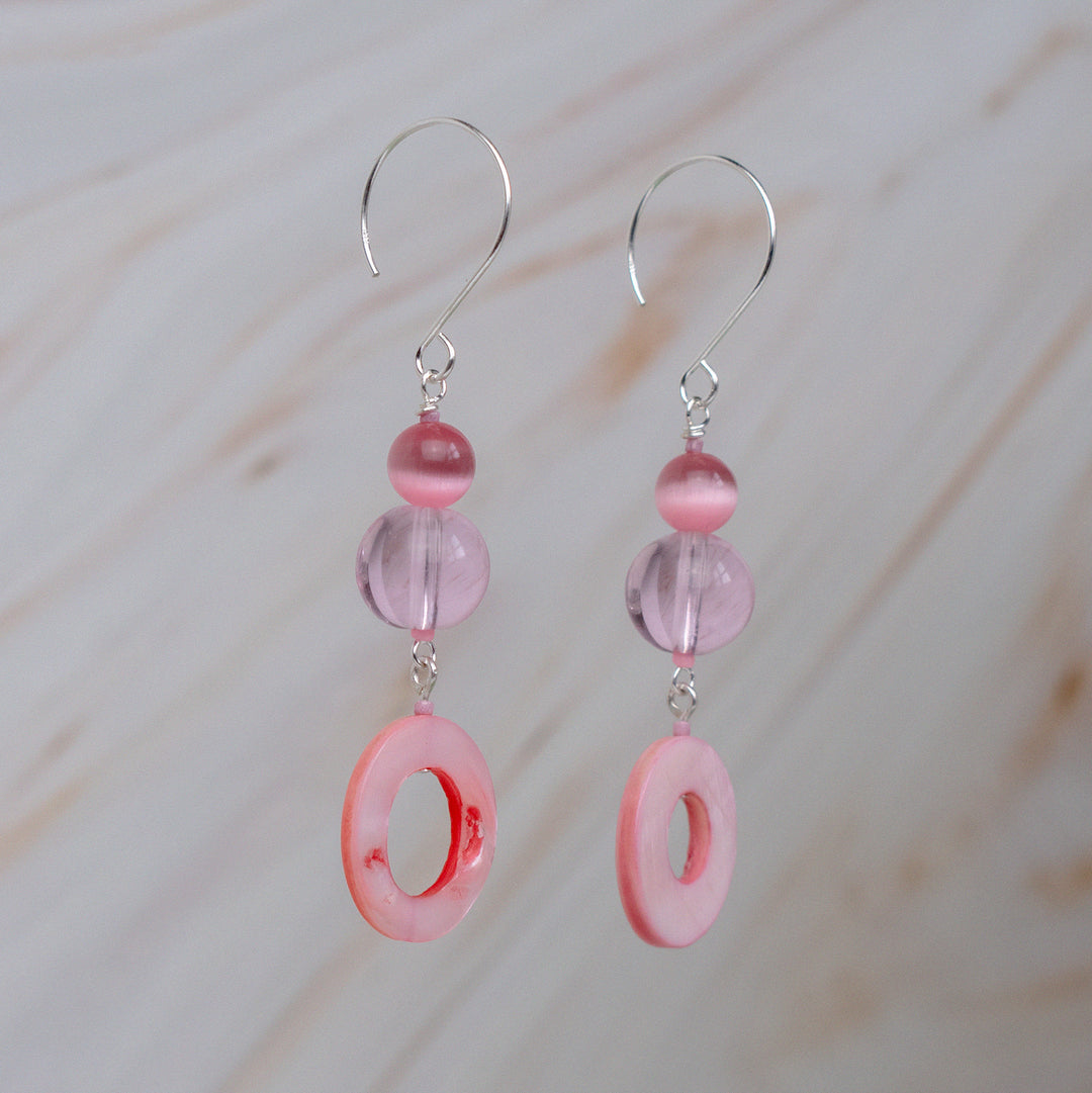Pink Donut Mother of Pearl Shell Earrings