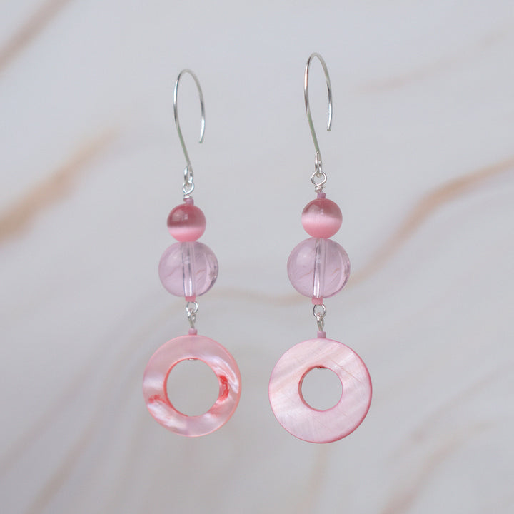 Pink Donut Mother of Pearl Shell Earrings
