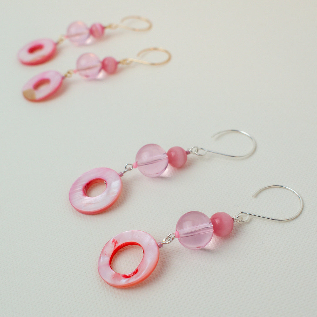 Pink Donut Mother of Pearl Shell Earrings