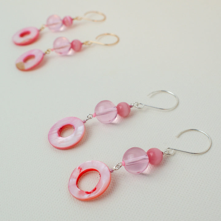 Pink Donut Mother of Pearl Shell Earrings