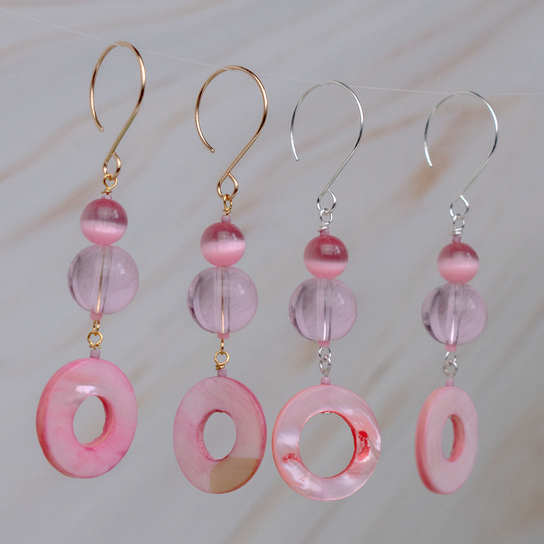Pink Donut Mother of Pearl Shell Earrings