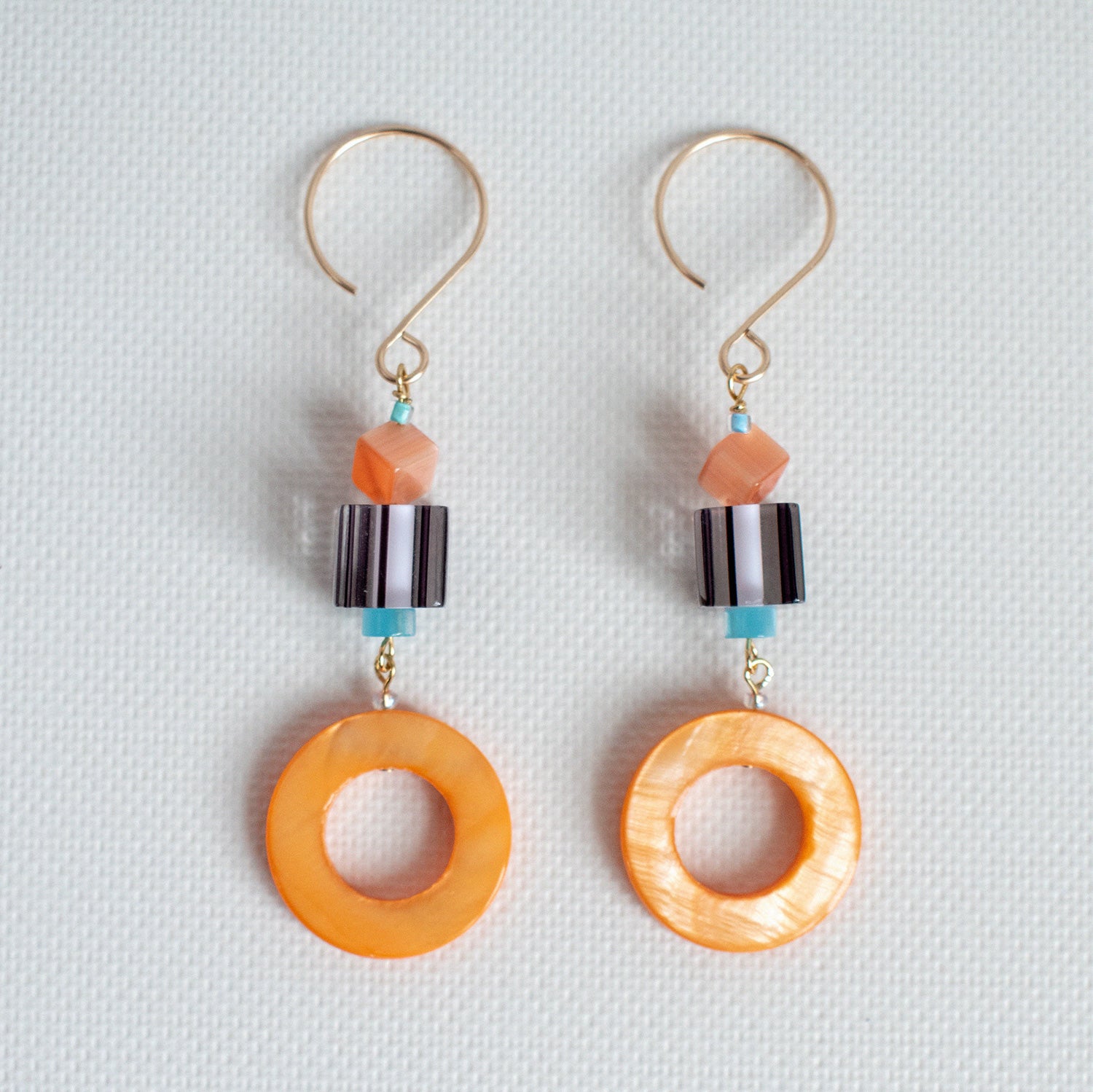 Orange Donut Mother of Pearl Shell Earrings
