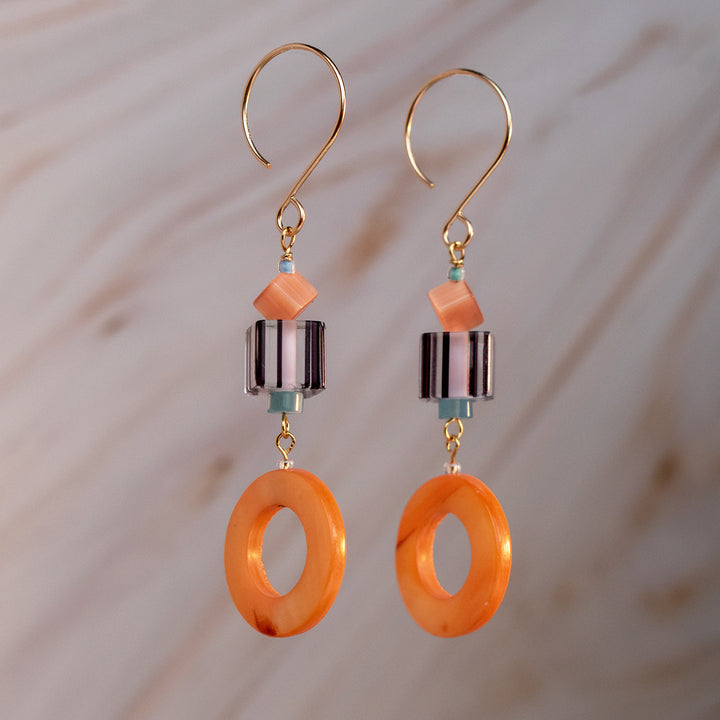 Orange Donut Mother of Pearl Shell Earrings