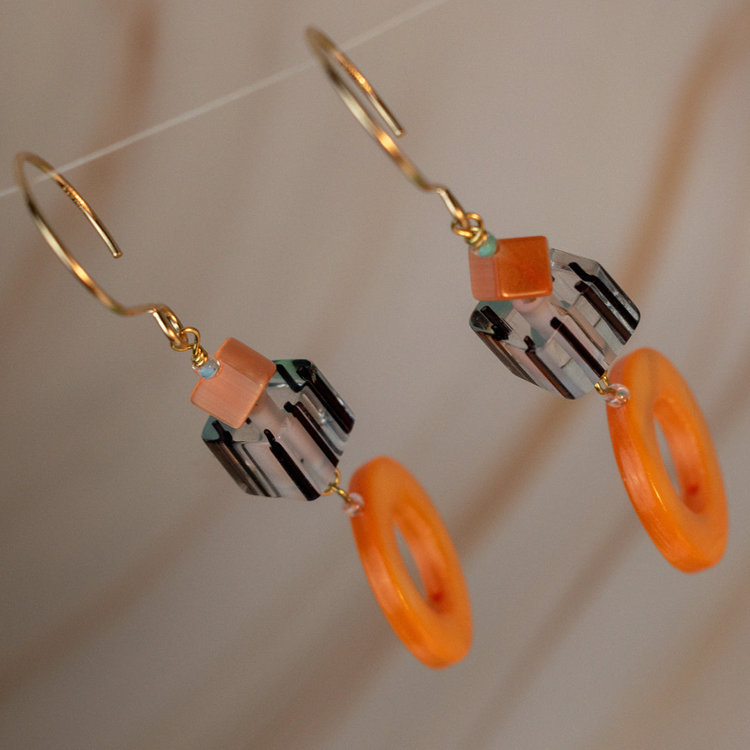 Orange Donut Mother of Pearl Shell Earrings