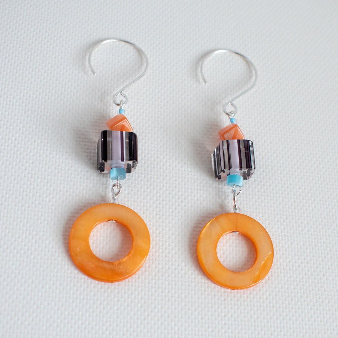 Orange Donut Mother of Pearl Shell Earrings