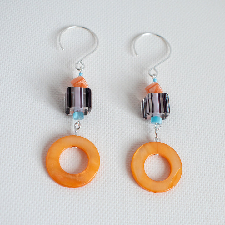 Orange Donut Mother of Pearl Shell Earrings