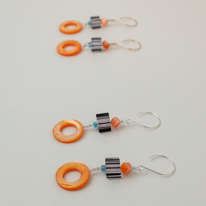 Orange Donut Mother of Pearl Shell Earrings