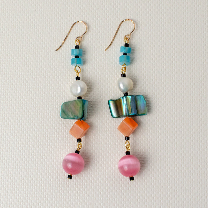 Off-Rainbow Pearl and Shell Dangle Earrings
