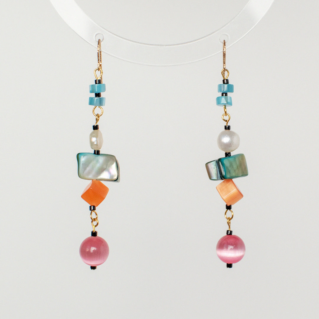 Off-Rainbow Pearl and Shell Dangle Earrings