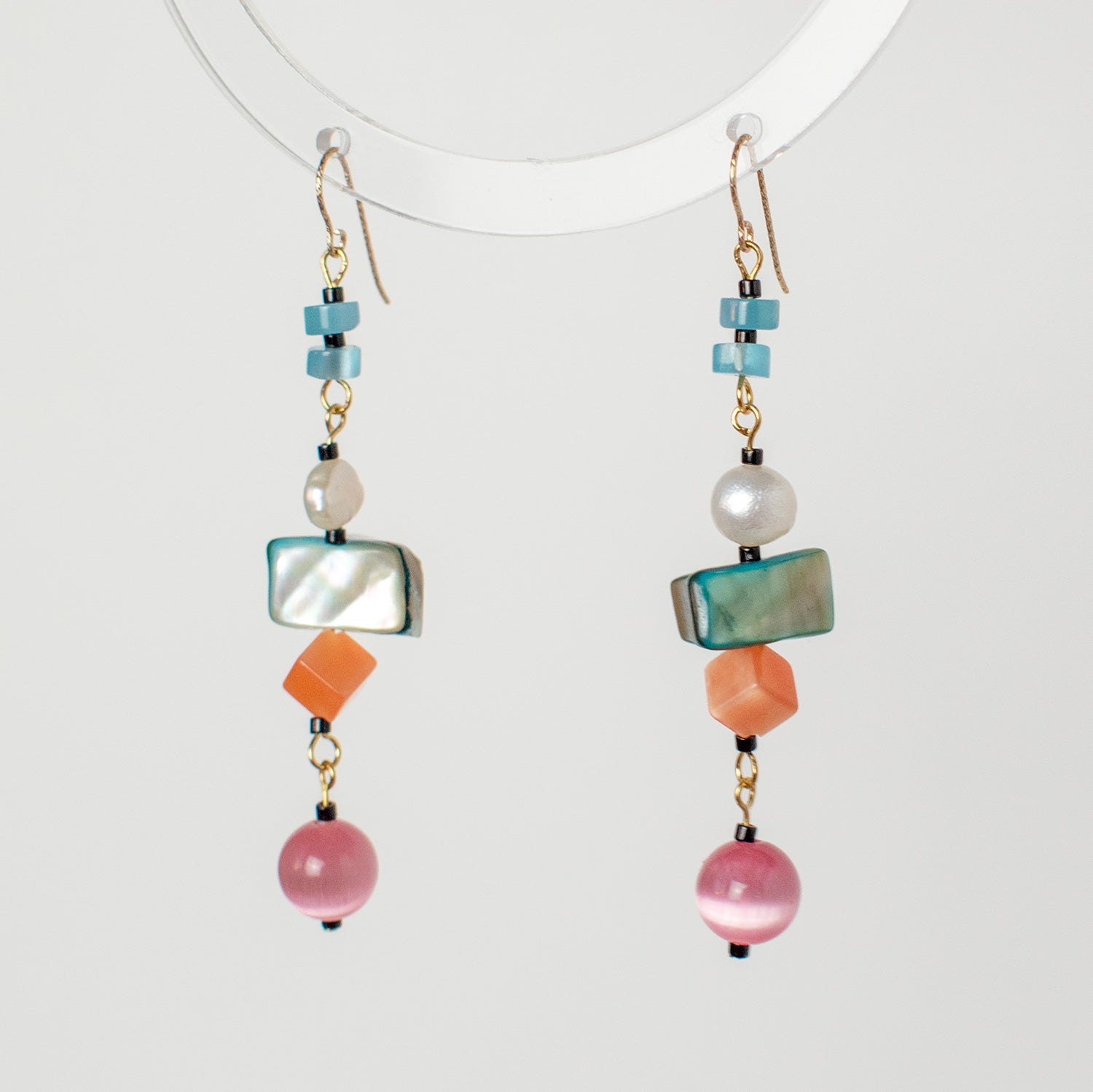 Off-Rainbow Pearl and Shell Dangle Earrings