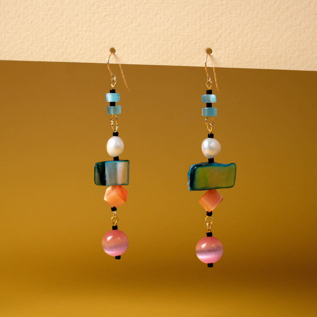 Off-Rainbow Pearl and Shell Dangle Earrings