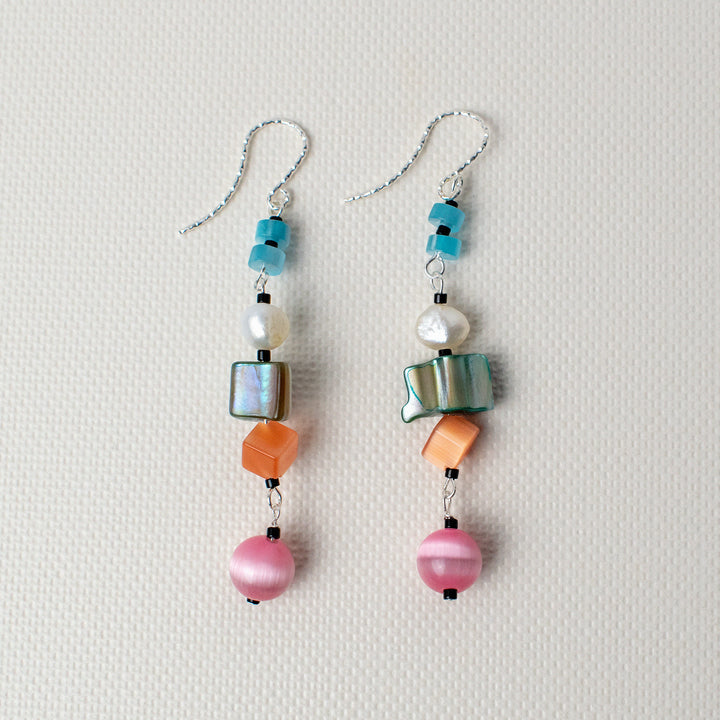 Off-Rainbow Pearl and Shell Dangle Earrings