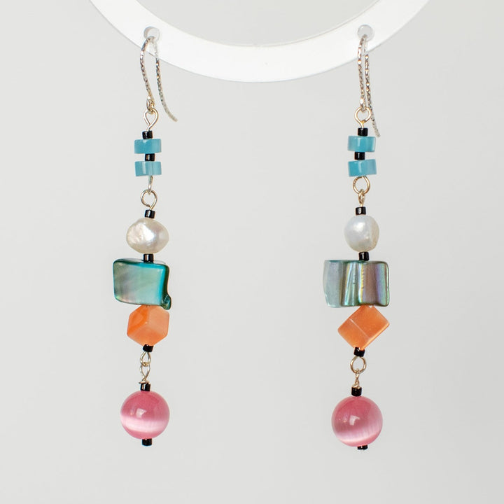 Off-Rainbow Pearl and Shell Dangle Earrings