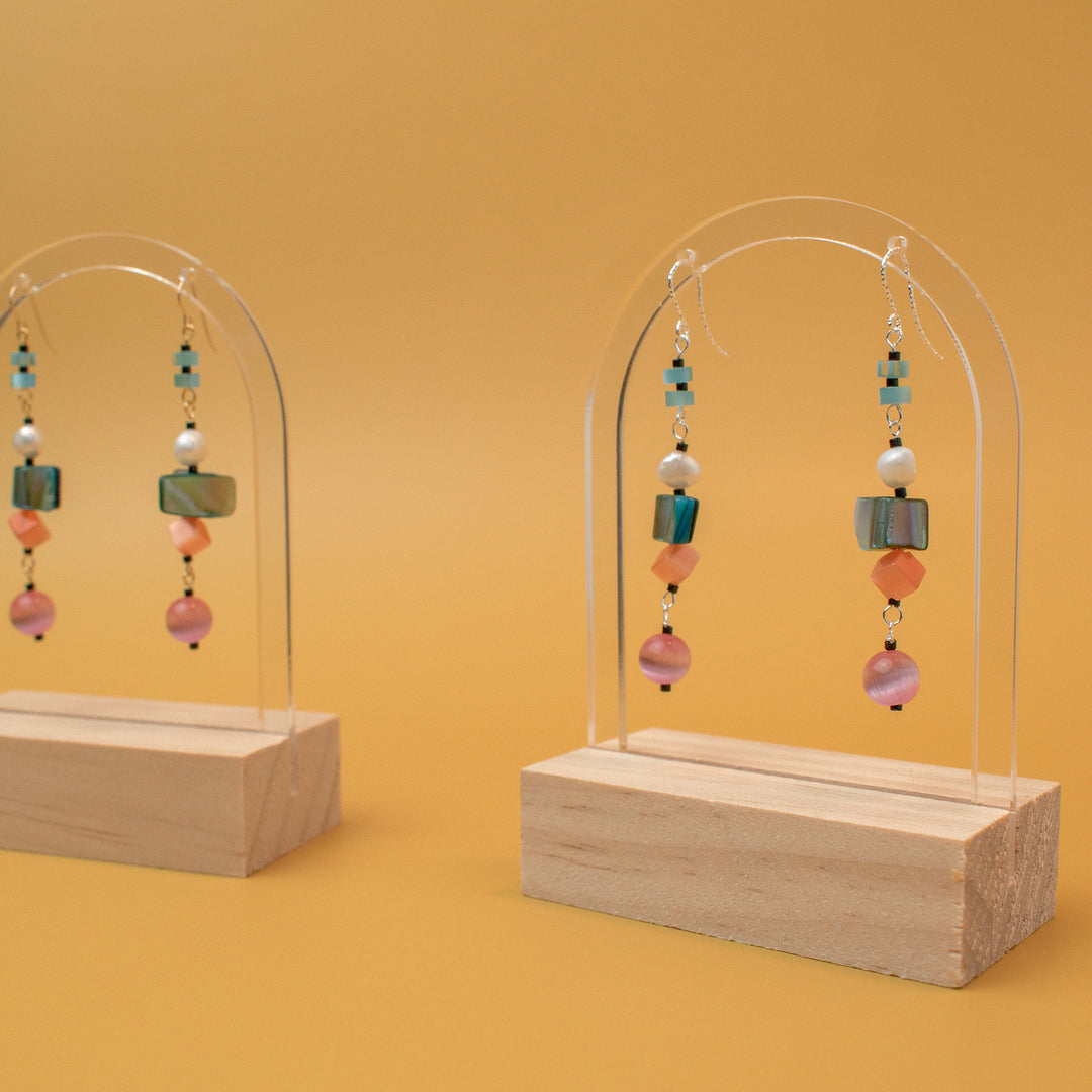 Off-Rainbow Pearl and Shell Dangle Earrings