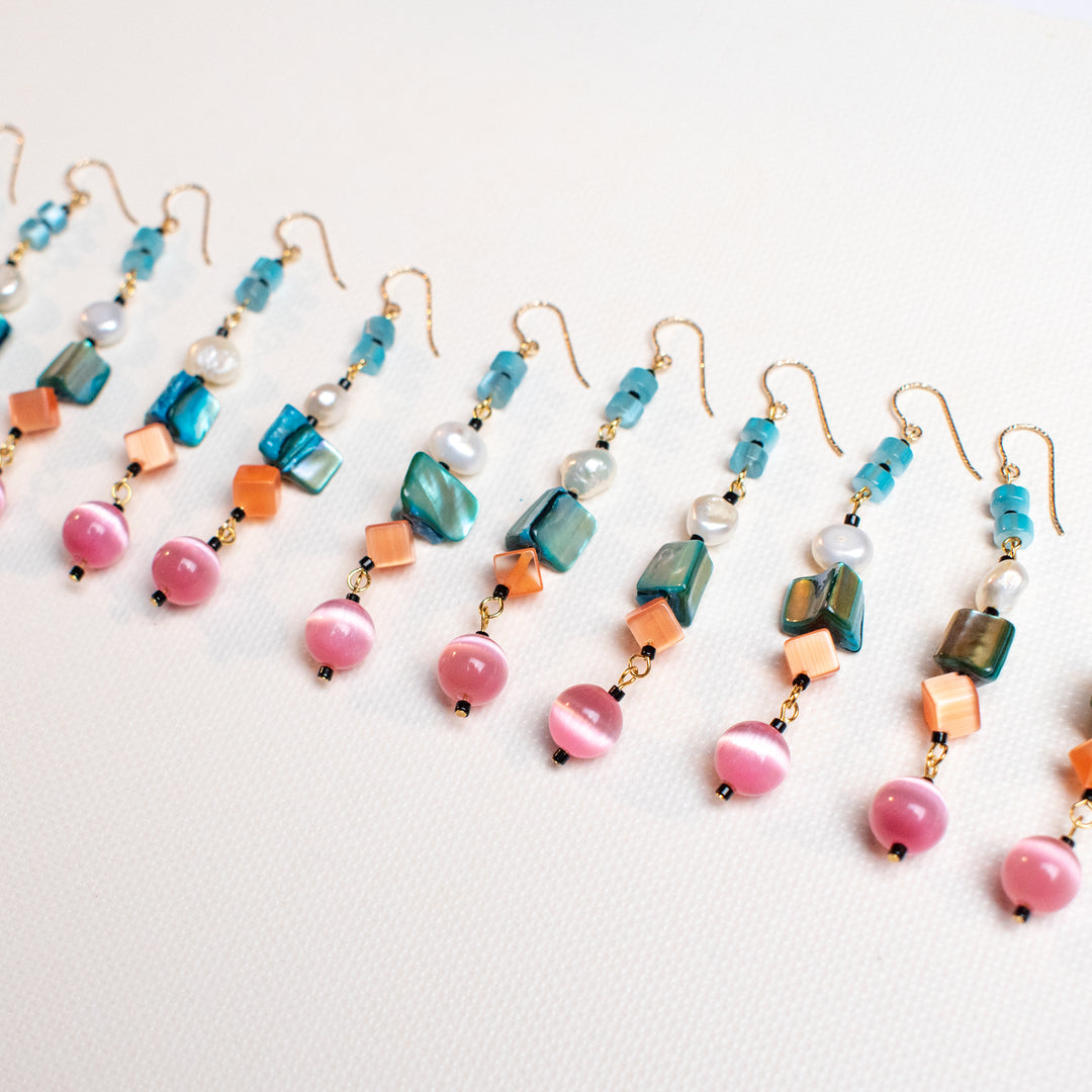 Off-Rainbow Pearl and Shell Dangle Earrings