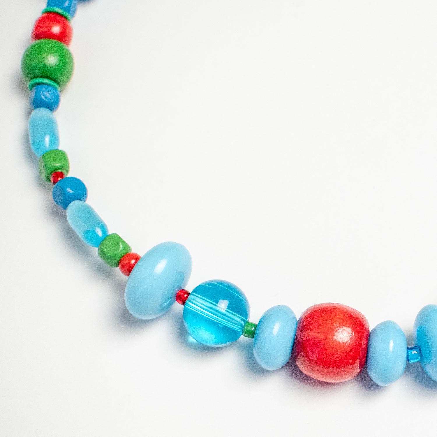 Blue Bubblegum Glass and Wood Bead Necklace