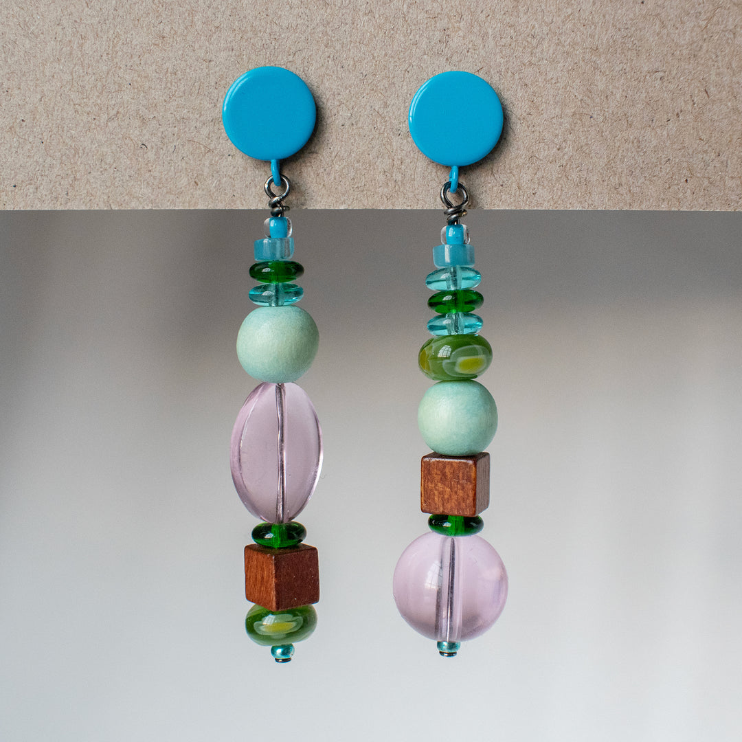 Stacked Wood and Millefiori Glass Earrings
