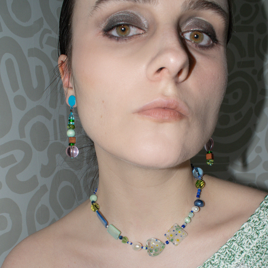 Stacked Wood and Millefiori Glass Earrings