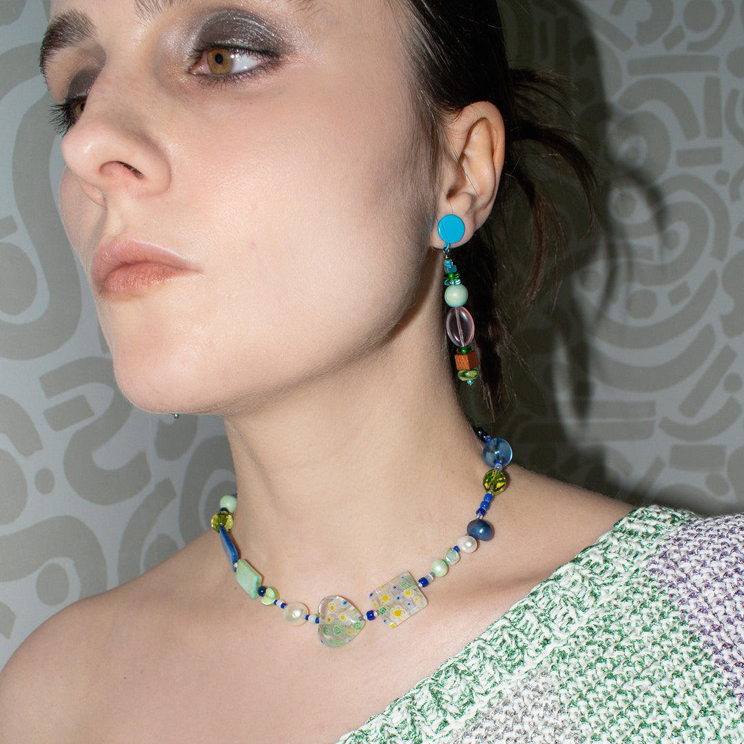 Stacked Wood and Millefiori Glass Earrings