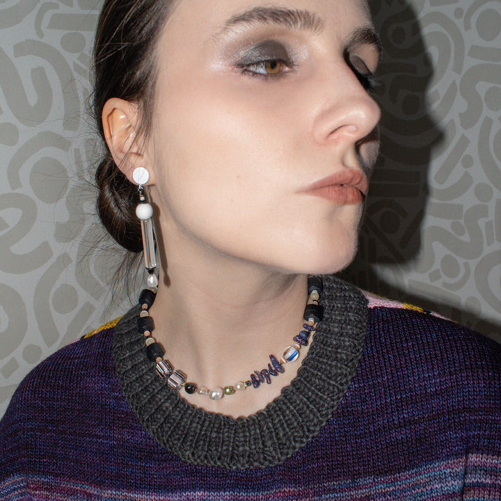 Navy Wood and Freshwater Pearl & Coral Necklace