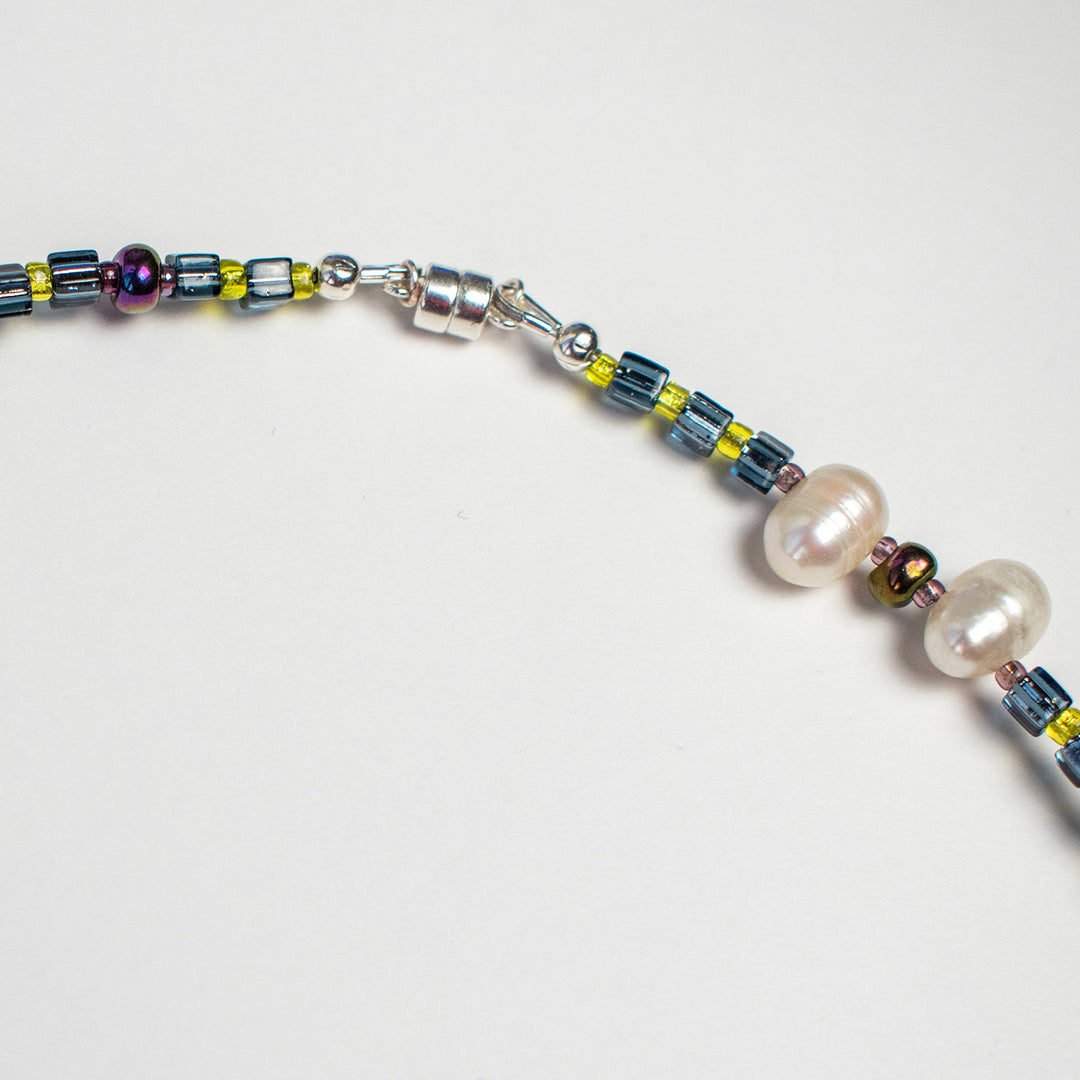 Navy Wood and Freshwater Pearl & Coral Necklace