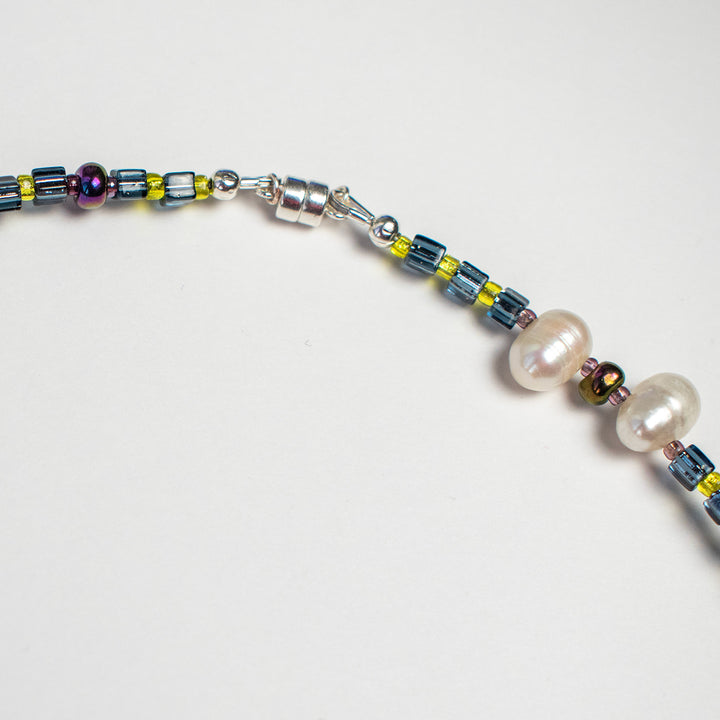 Navy Wood and Freshwater Pearl & Coral Necklace