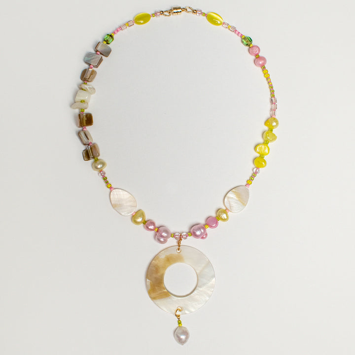 Medallion Pastel Pearl and Shell Necklace