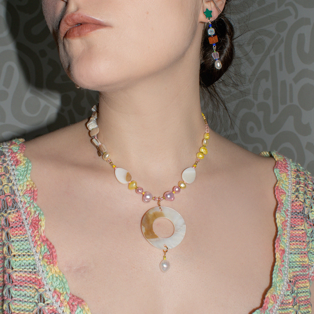 Medallion Pastel Pearl and Shell Necklace