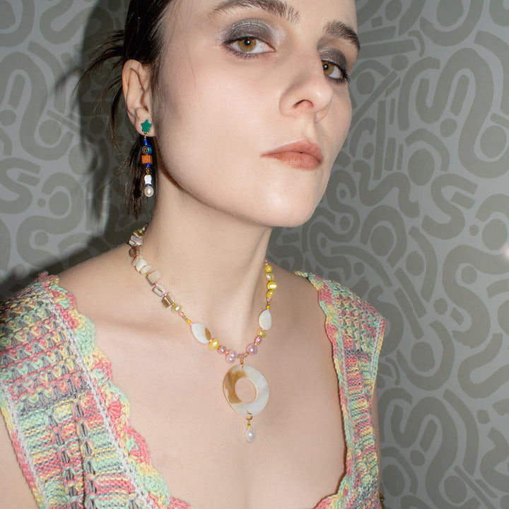 Medallion Pastel Pearl and Shell Necklace