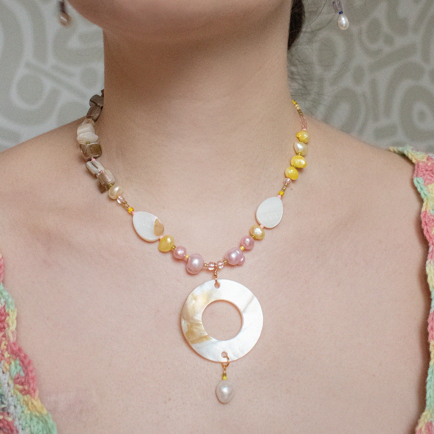 Medallion Pastel Pearl and Shell Necklace
