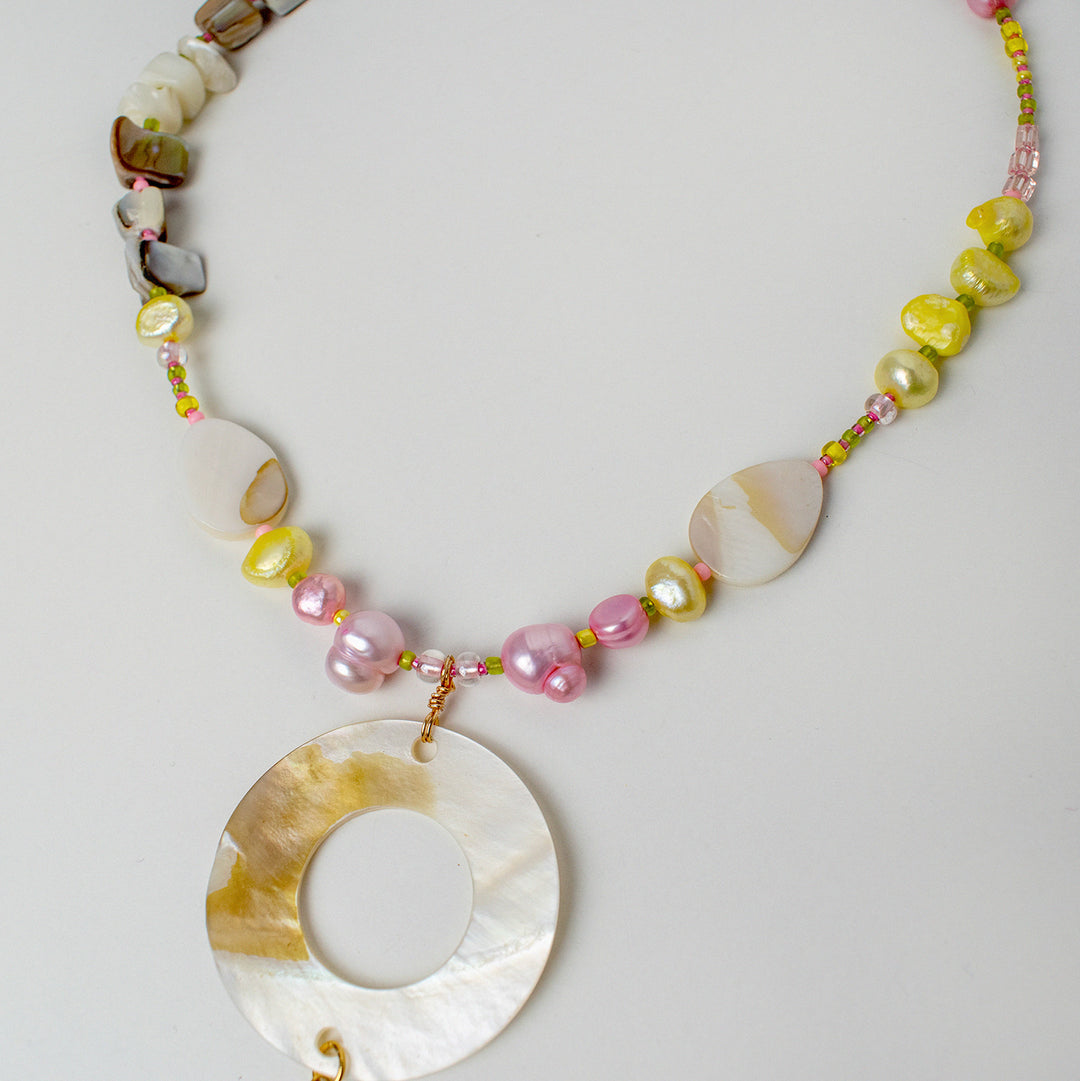 Medallion Pastel Pearl and Shell Necklace