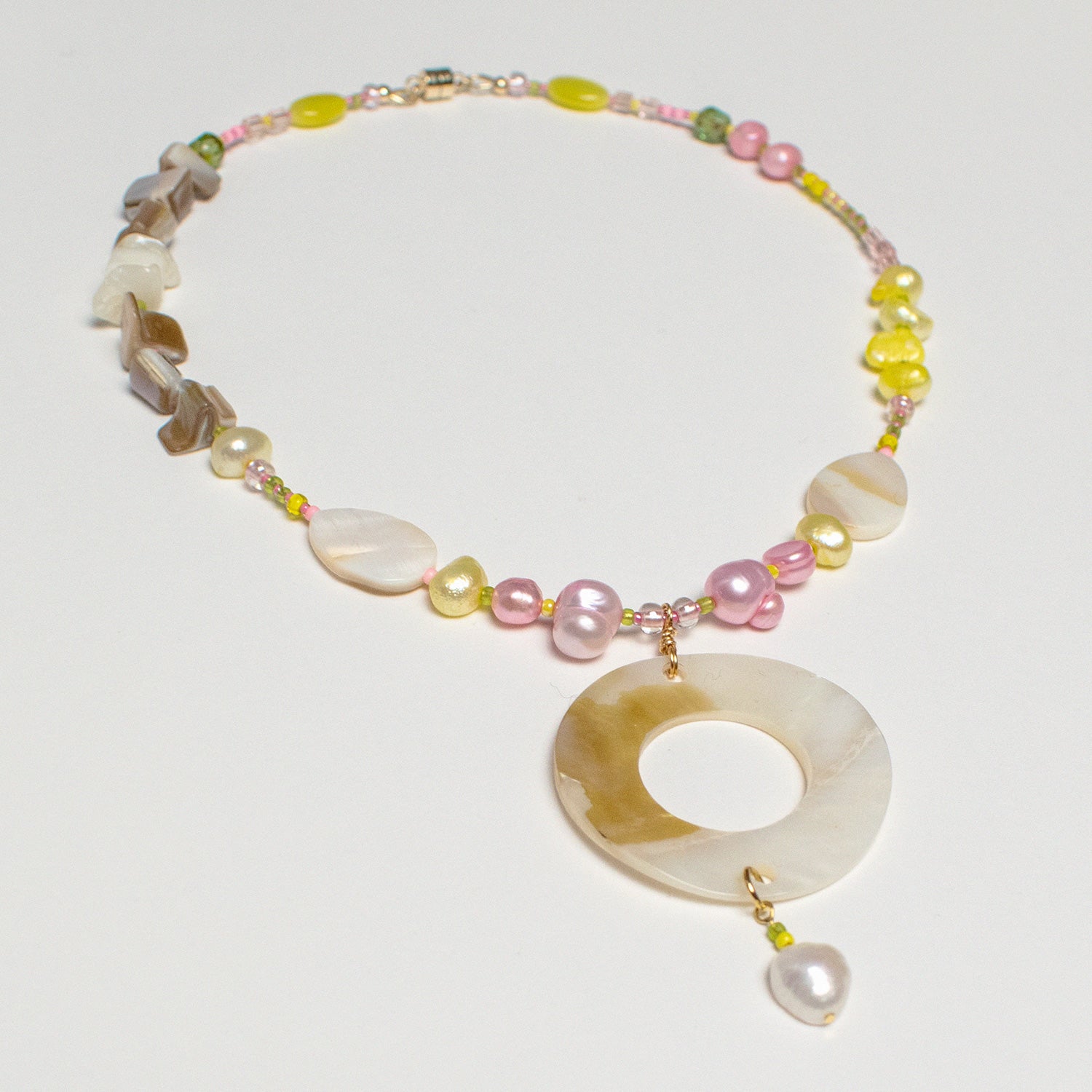 Medallion Pastel Pearl and Shell Necklace