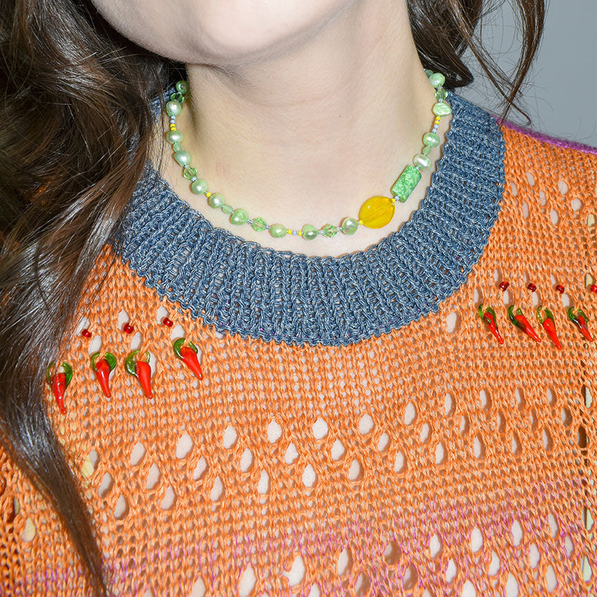 Ombre Linen Crew-Neck Sweater With Chilis