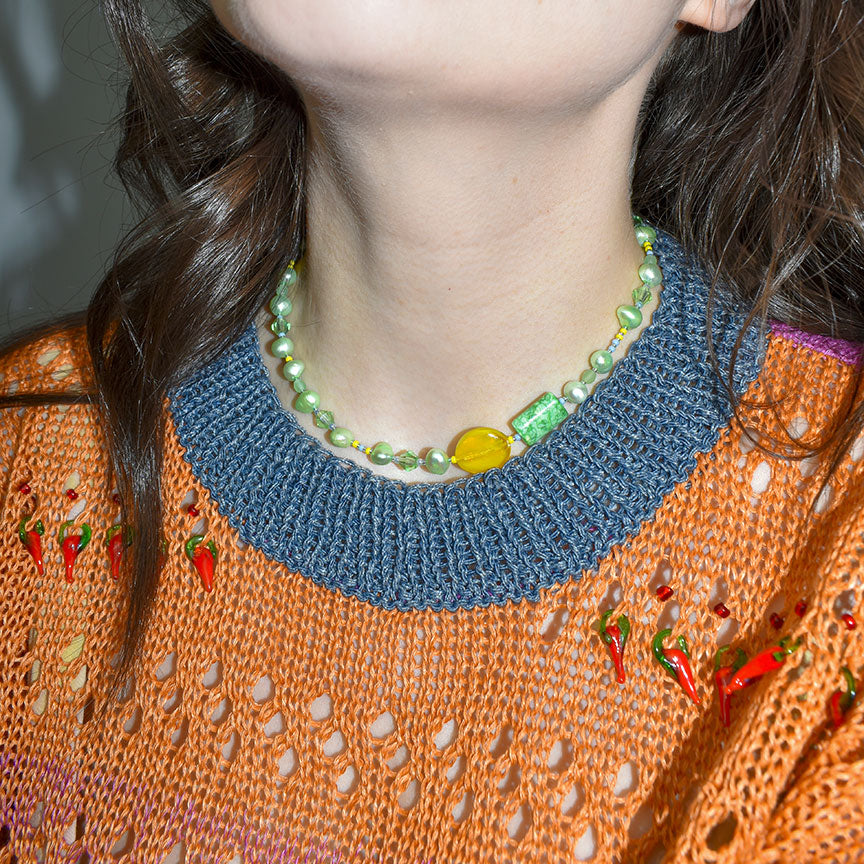 Ombre Linen Crew-Neck Sweater With Chilis