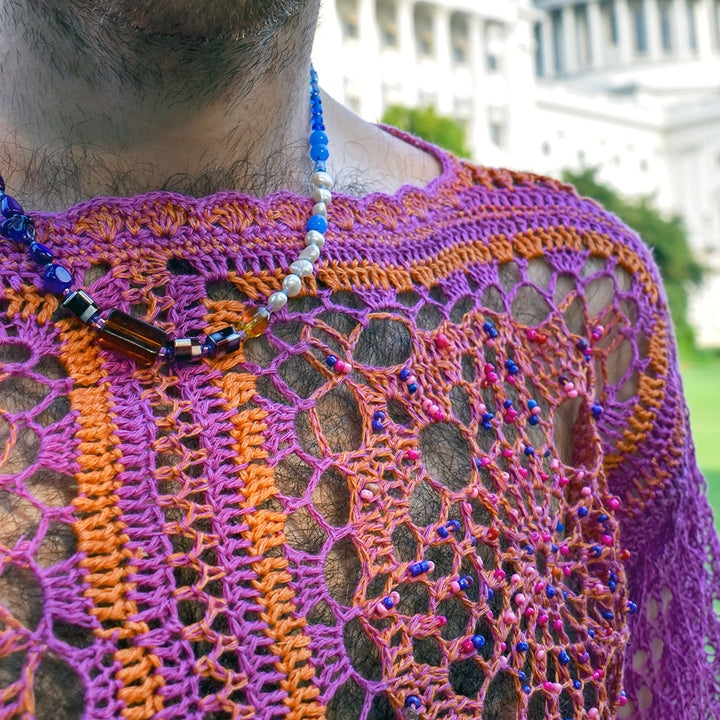 Granny Crochet Square Boat-Neck Sweater