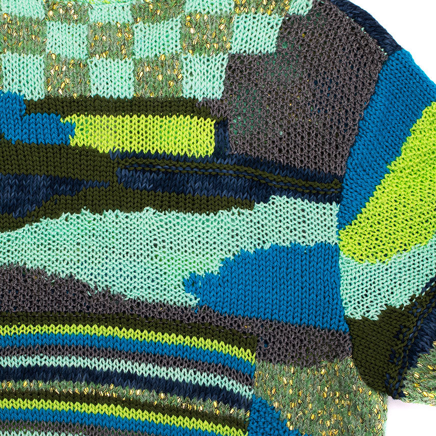 Green Checkerboard Atlas Intarsia Sweater With Leather Tie