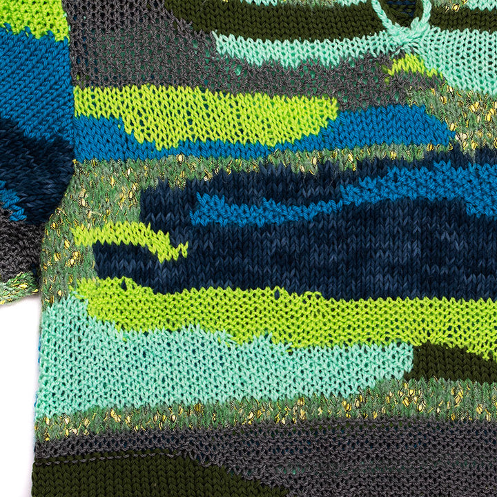 Green Checkerboard Atlas Intarsia Sweater With Leather Tie