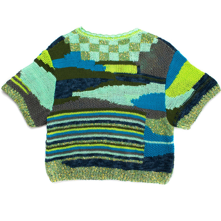 Green Checkerboard Atlas Intarsia Sweater With Leather Tie